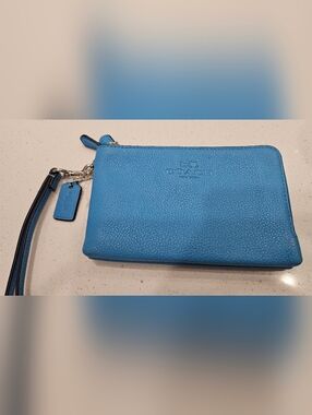 Coach Blue Pebbled Leather Wristlet